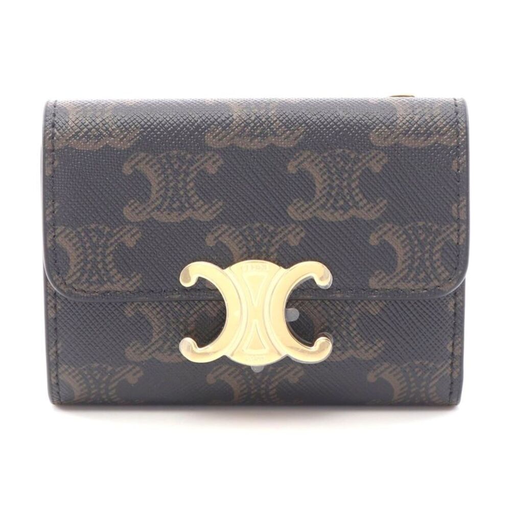 Celine Triomphe Leather PVC Wallet Black/Brown